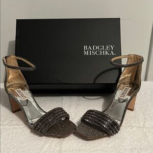 Badgley Mischka Glittering Black Ankle Strap Heels